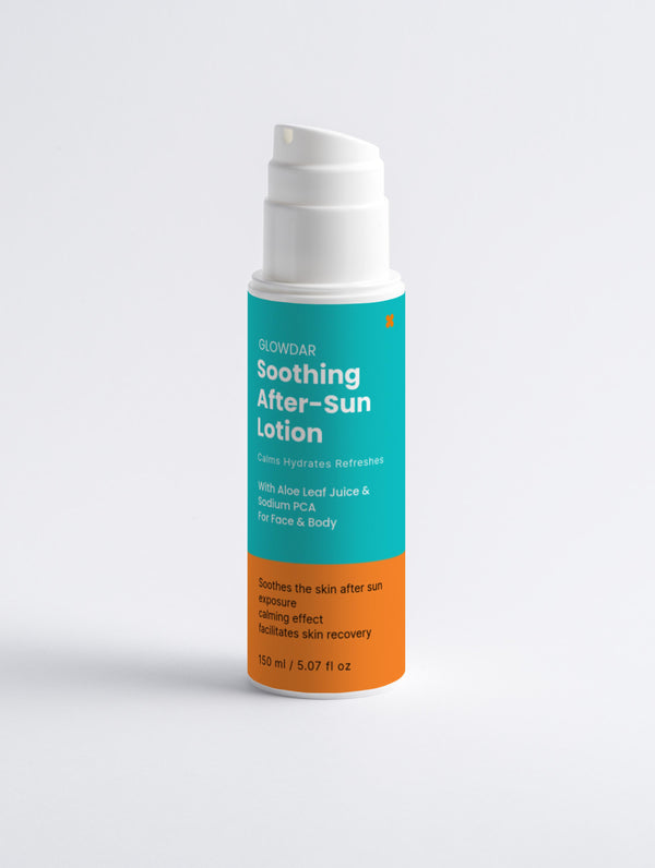 Glowdar Soothing After-Sun Lotion – Organic Aloe & Sodium PCA | Calming, Hydrating Face & Body Lotion (100 ml) - GLOWDAR